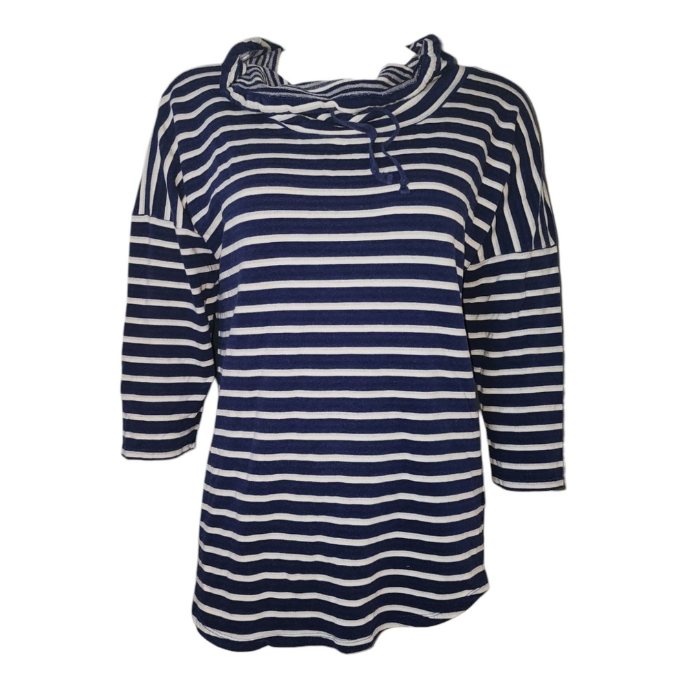 Cable & Gauge Shirt Womens Size M Medium Blue Striped Pullover Turtleneck Dolman